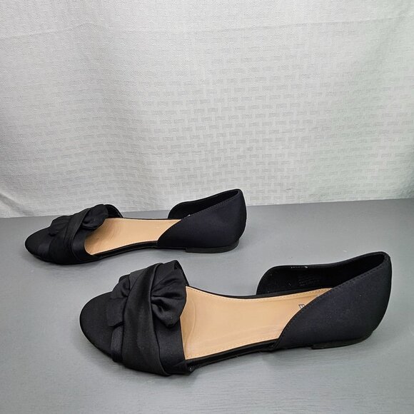 Brash Women's Black Bow Front Peep Toe Flats Size 9.5 - Picture 6 of 9